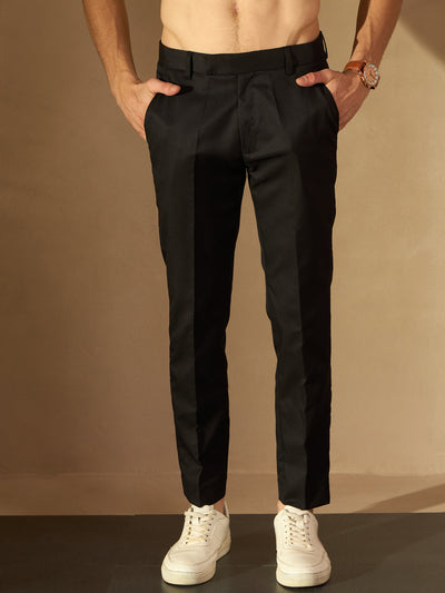 Men Black Tapered Fit Cropped Trousers