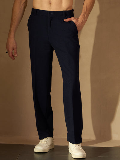 Men's Korean Baggy Fit Navy Blue Trouser