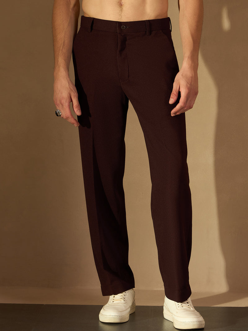 Men's Burgundy Korean Loose Fit Trouser
