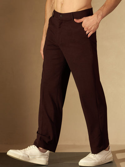 Men's Burgundy Korean Loose Fit Trouser