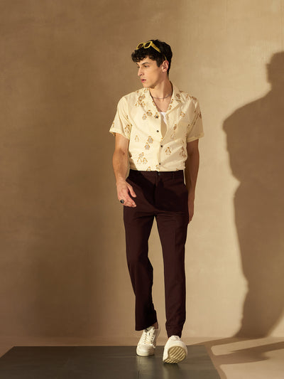 Men's Burgundy Korean Loose Fit Trouser