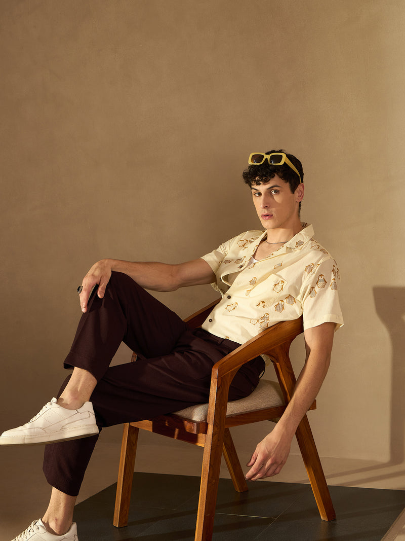 Men's Burgundy Korean Loose Fit Trouser