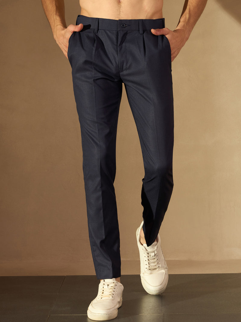 Navy Blue Auto Fit Flexi Waist Pleated Trouser