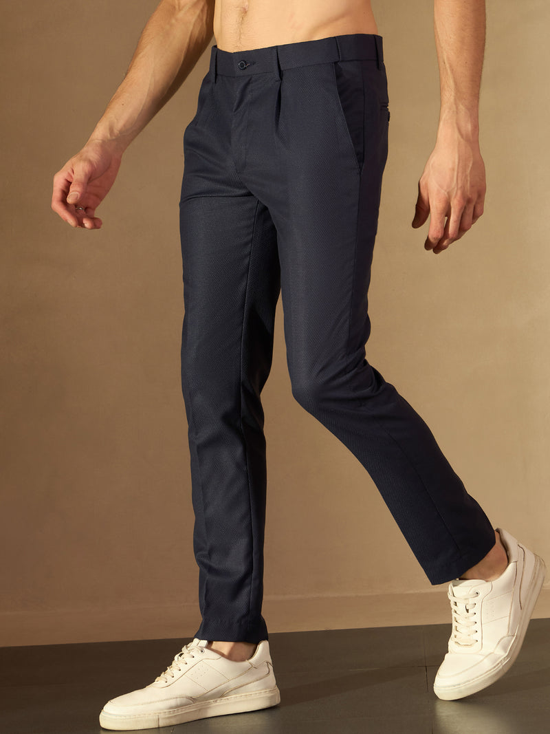 Navy Blue Auto Fit Flexi Waist Pleated Trouser