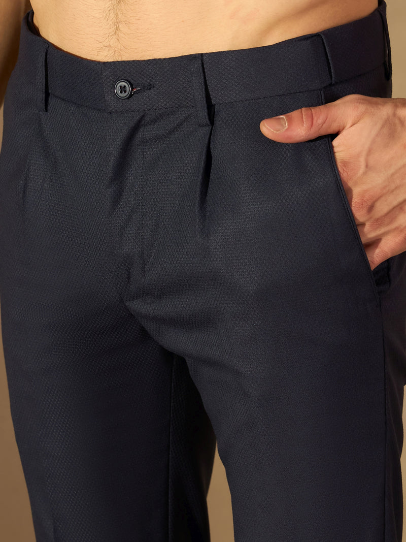 Navy Blue Auto Fit Flexi Waist Pleated Trouser