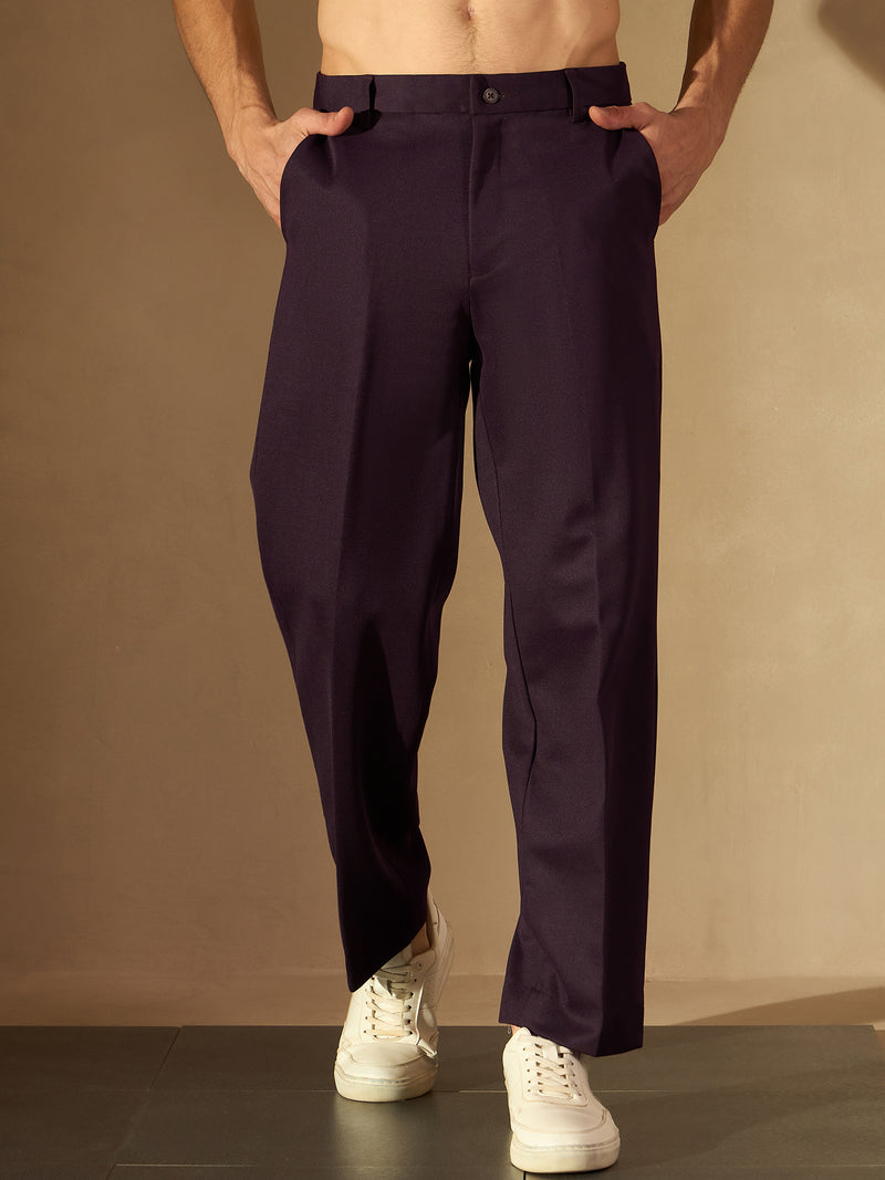 Men's Burgundy Korean Loose Fit Trouser