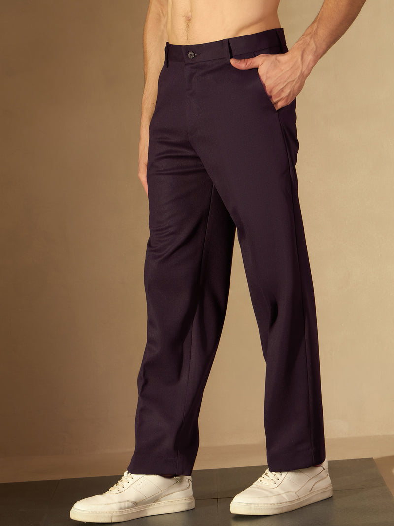 Men's Burgundy Korean Loose Fit Trouser