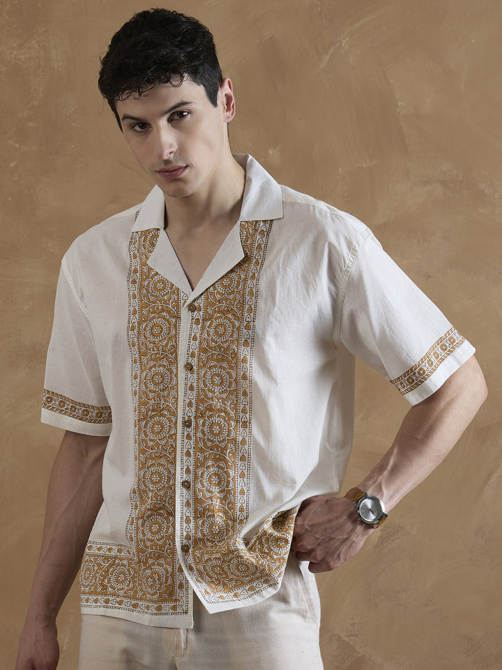 White & Mustard: Placement Printed Shirt