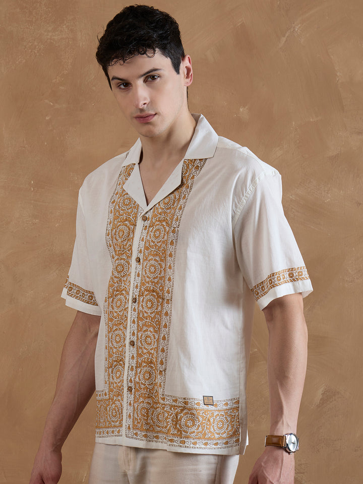 White & Mustard: Placement Printed Shirt