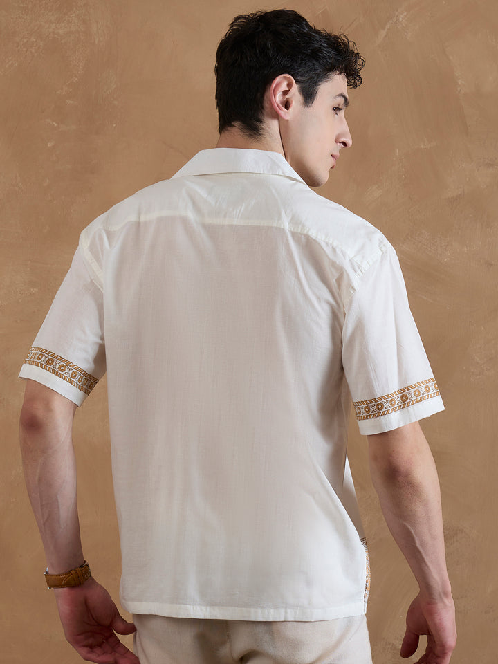 White & Mustard: Placement Printed Shirt