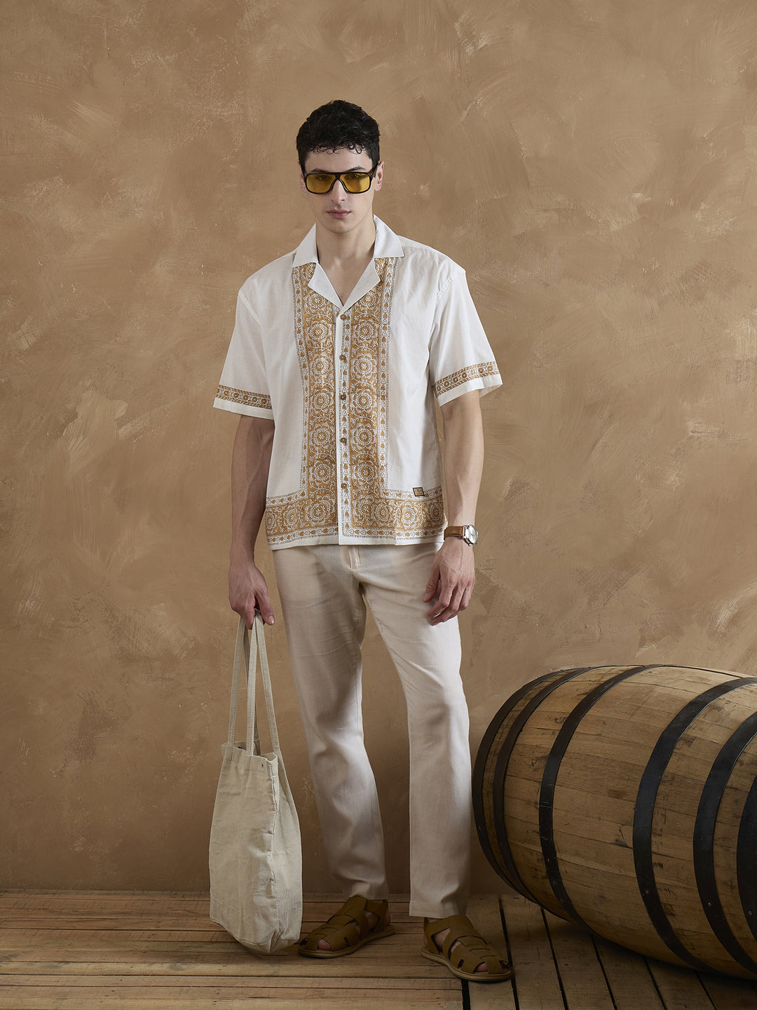 White & Mustard: Placement Printed Shirt
