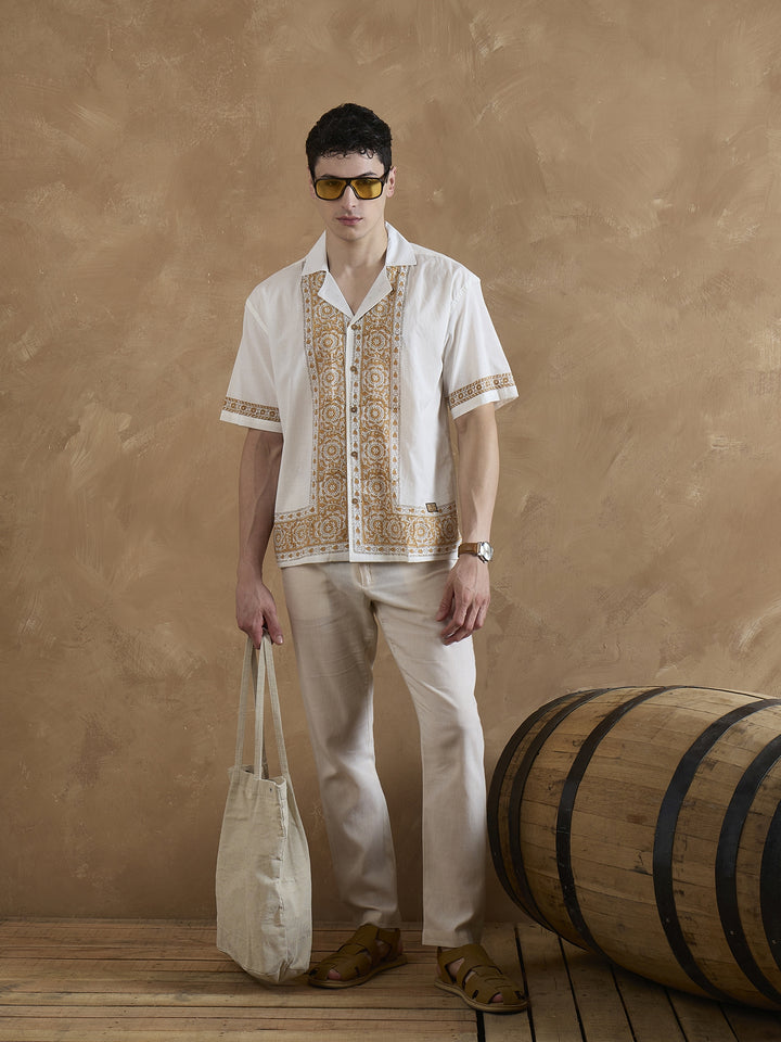 White & Mustard: Placement Printed Shirt