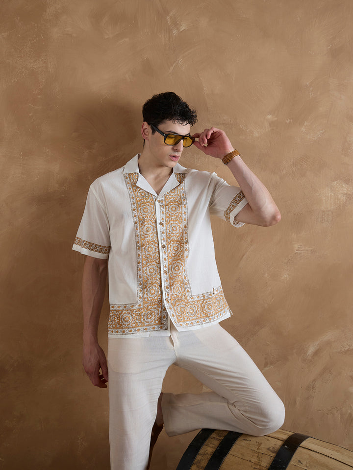White & Mustard: Placement Printed Shirt