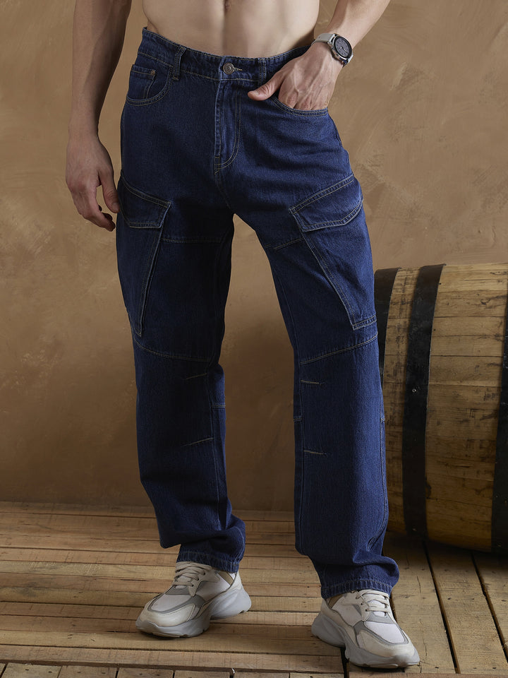 Blue: Baggy Fit Cargo Jeans