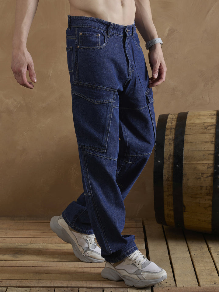 Blue: Baggy Fit Cargo Jeans