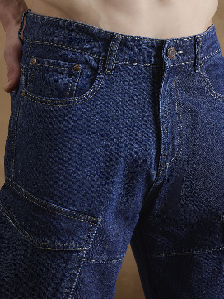 Blue: Baggy Fit Cargo Jeans