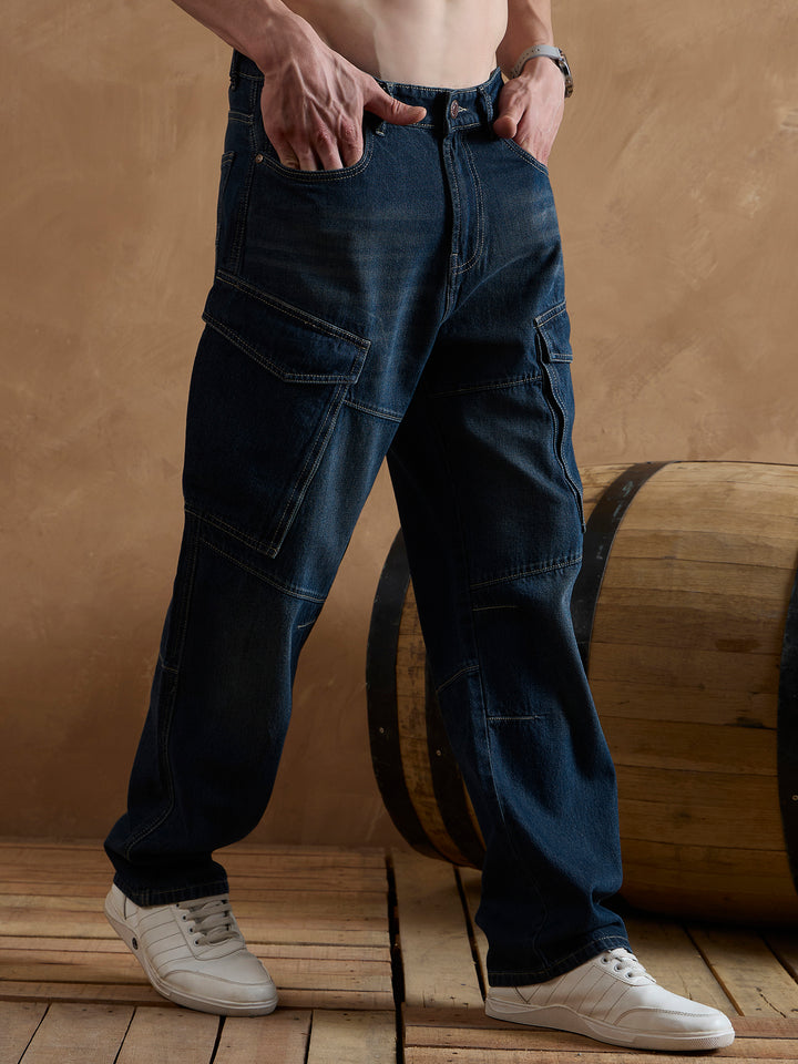 Blue: Baggy Fit Cargo Jeans