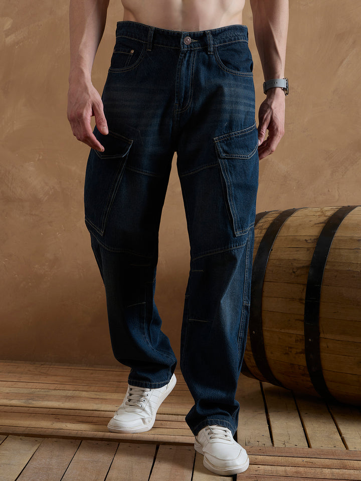 Blue: Baggy Fit Cargo Jeans
