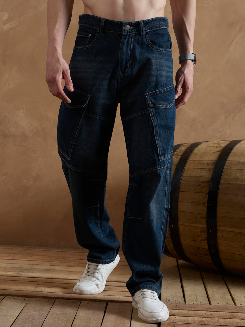 Blue: Baggy Fit Cargo Jeans