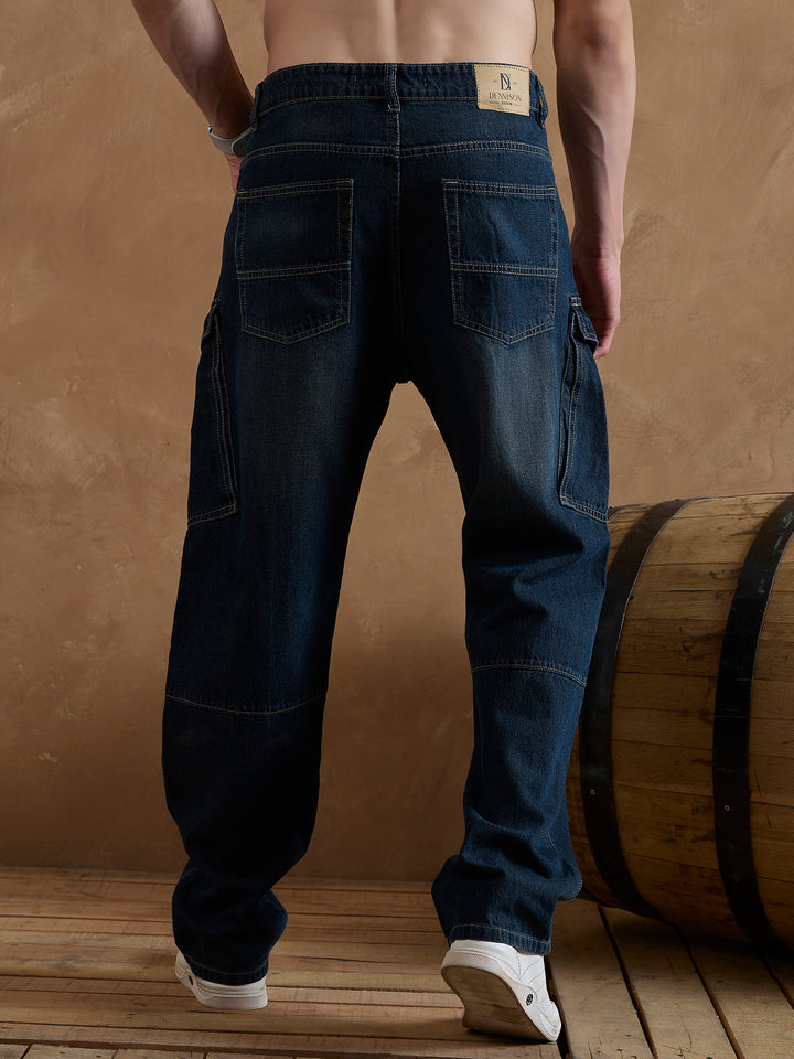 Blue: Baggy Fit Cargo Jeans