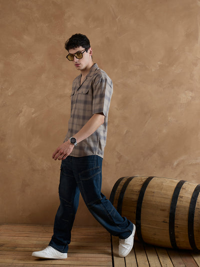 Dennison men's  midnight blue baggy cargo jeans front view