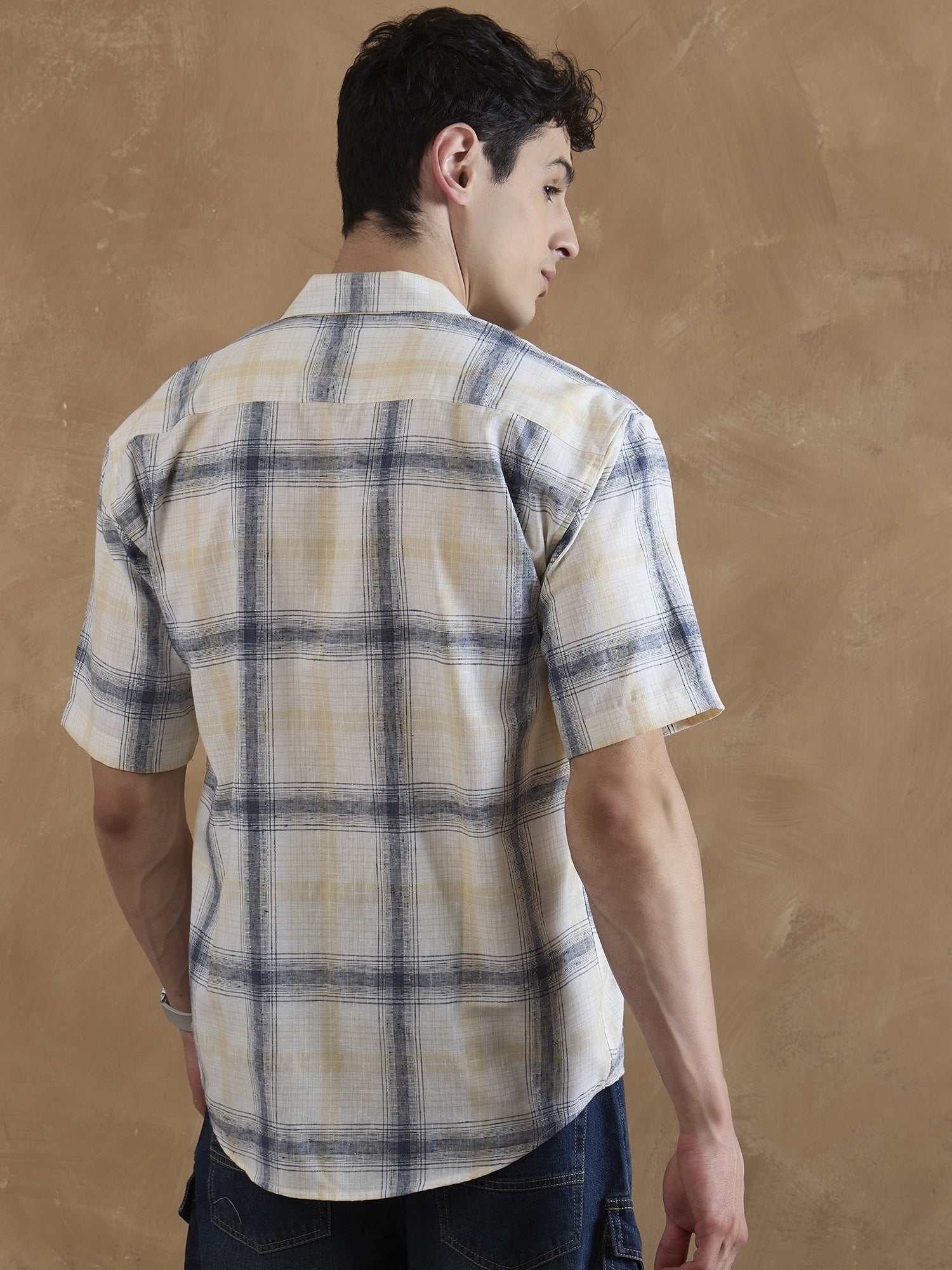 Buy White & Beige Windowpane Checks Oversized Casual Shirt - Comfort ...