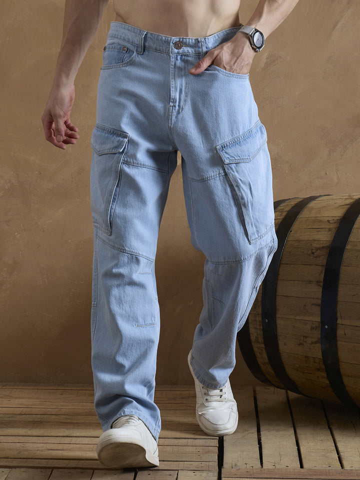 Light Blue: Baggy Fit Cargo Jeans