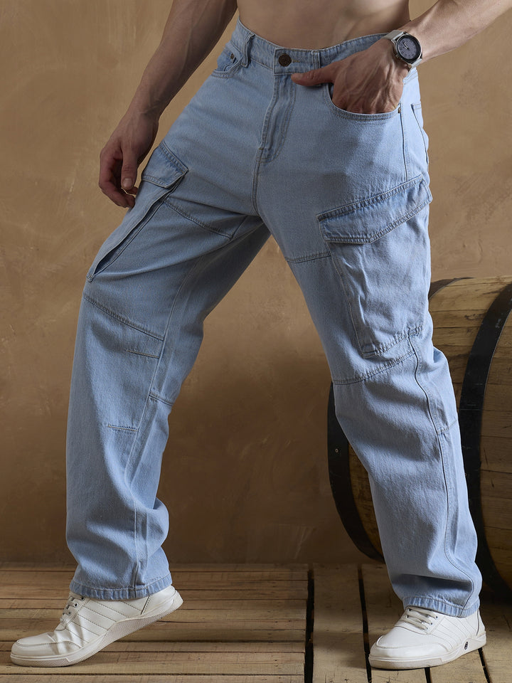 Light Blue: Baggy Fit Cargo Jeans