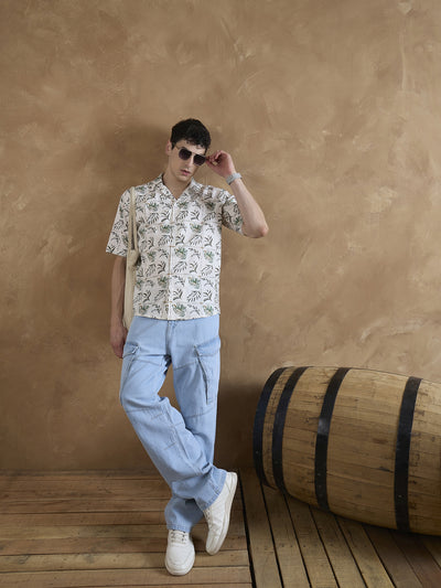 Dennison men's light blue baggy cargo jeans front view