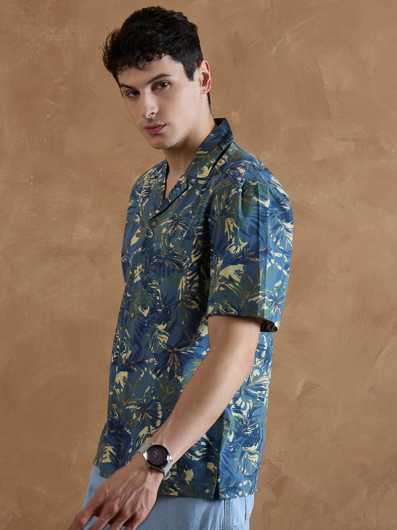 Orange & Blue: Tropical Printed Shirt