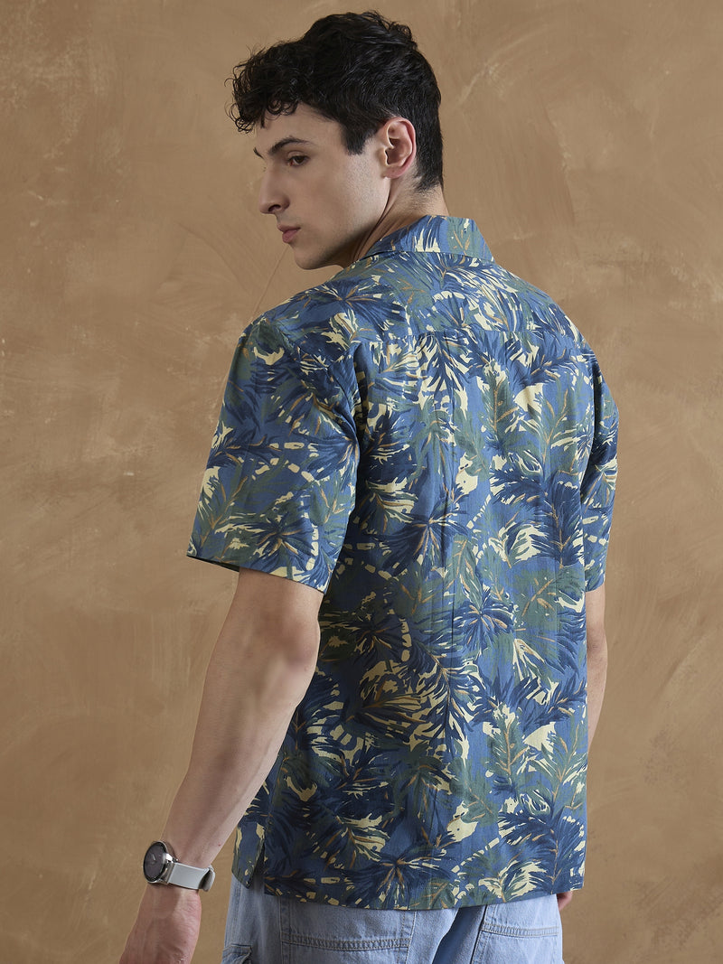Orange & Blue: Tropical Printed Shirt