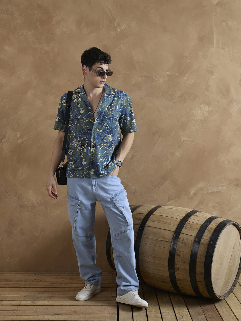 Orange & Blue: Tropical Printed Shirt