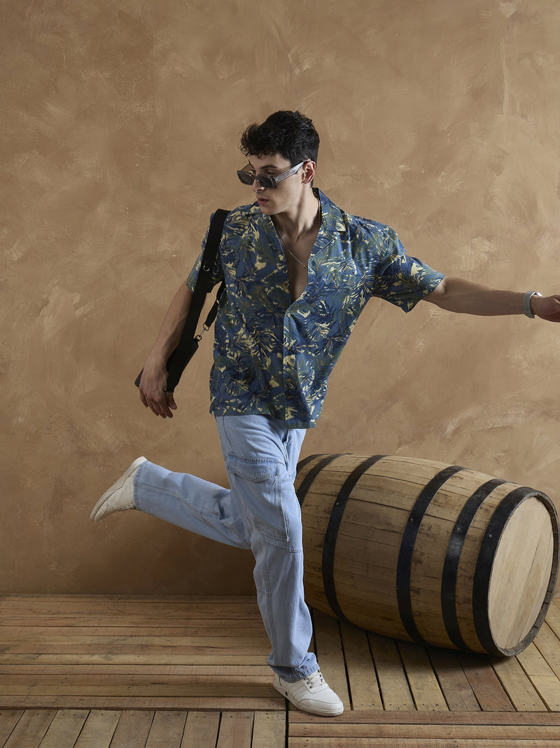 Orange & Blue: Tropical Printed Shirt