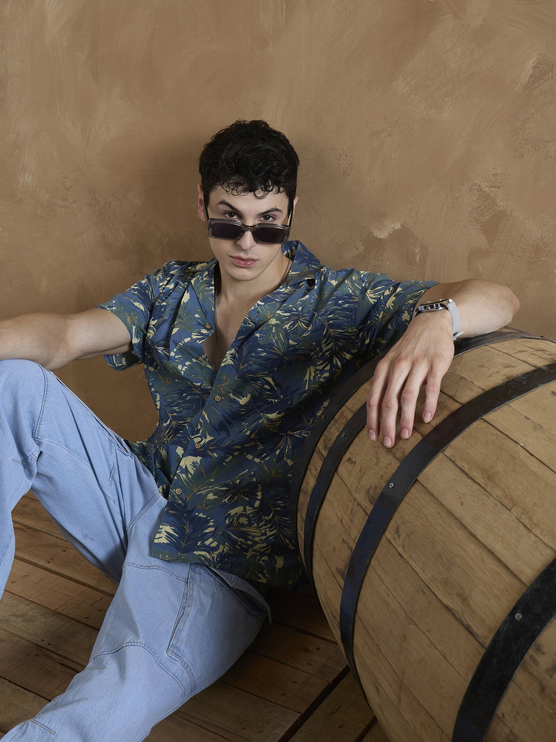 Orange & Blue: Tropical Printed Shirt