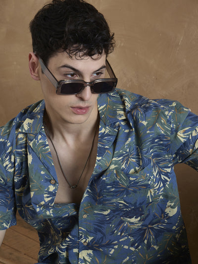 Orange & Blue: Tropical Printed Shirt