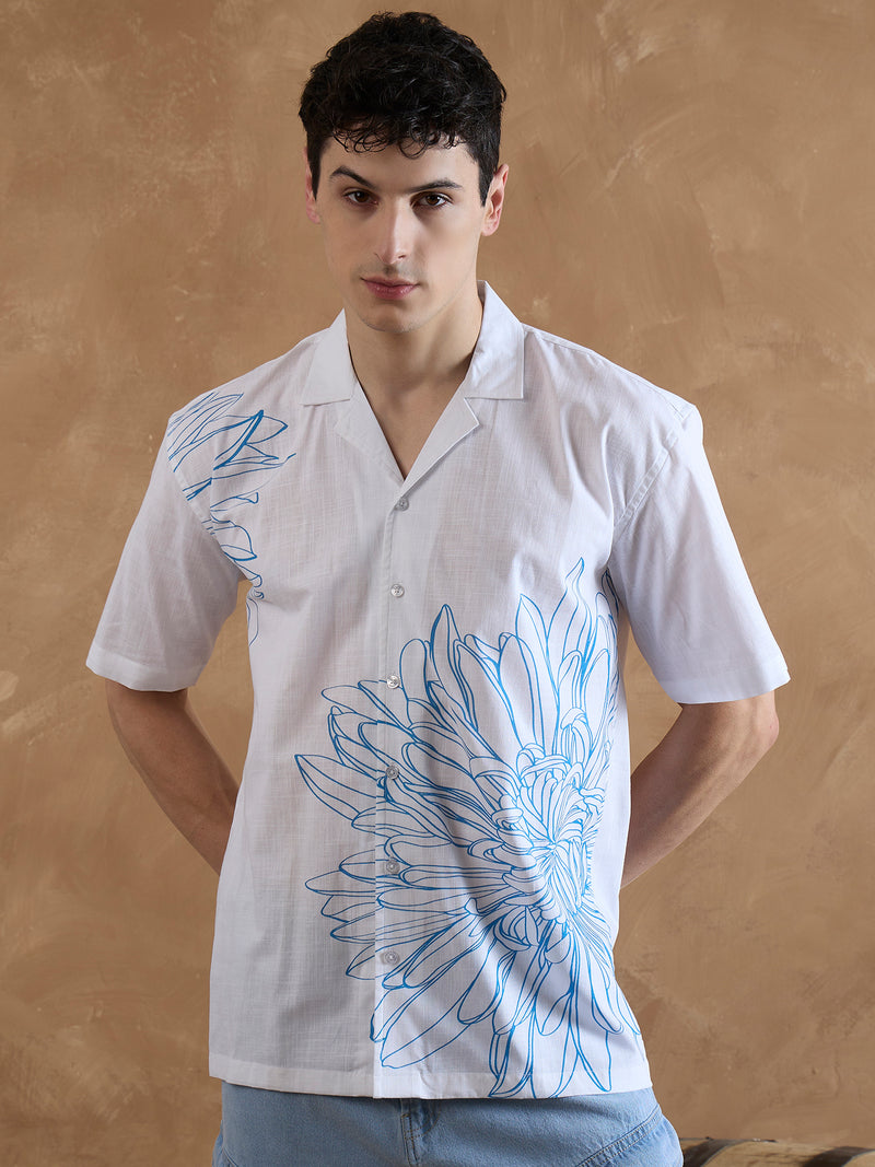 White & Blue: Half Sleeves Printed Shirt