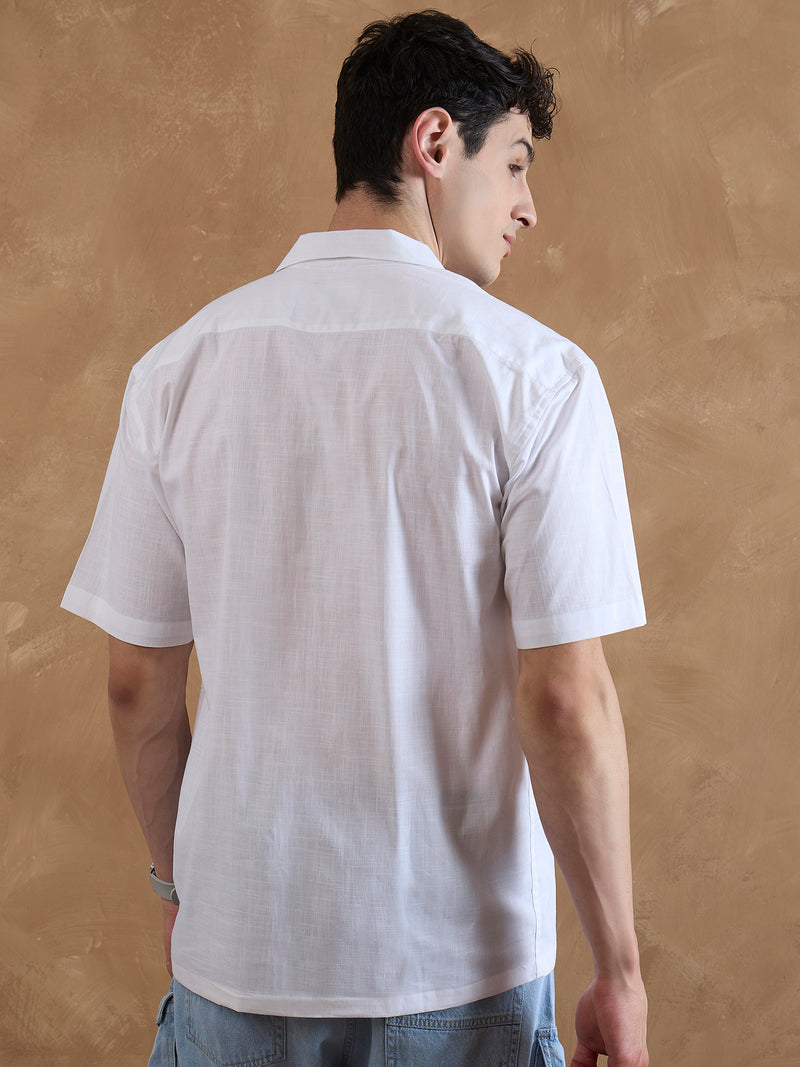 White & Blue: Half Sleeves Printed Shirt
