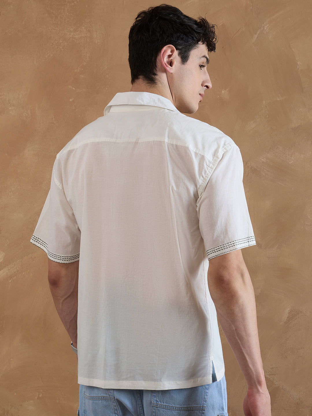 Off White & Grey: Hand Block Printed Shirt