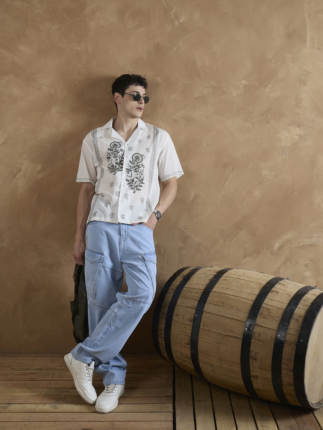 Off White & Grey: Hand Block Printed Shirt