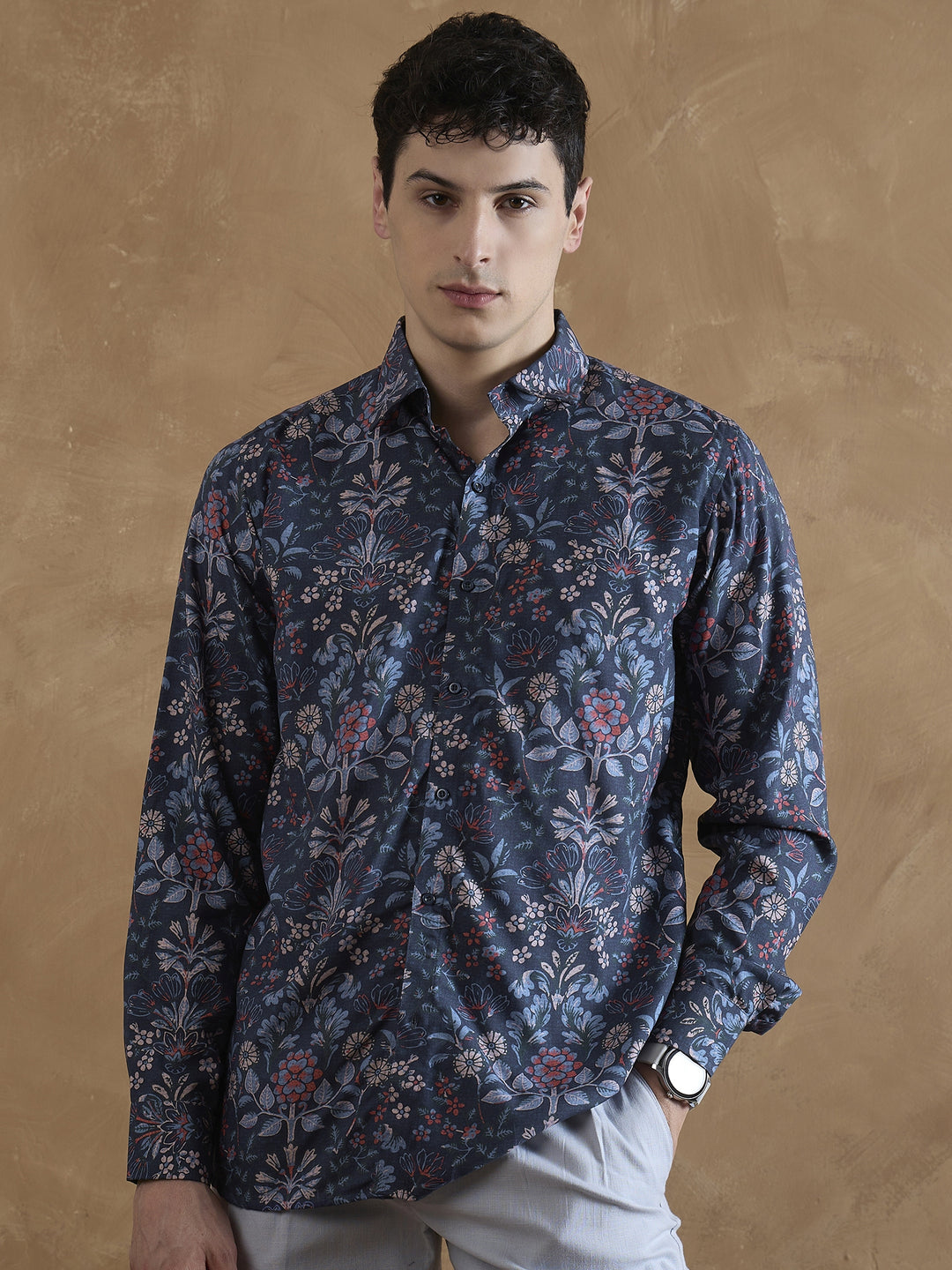 Blue: Floral Printed Shirt