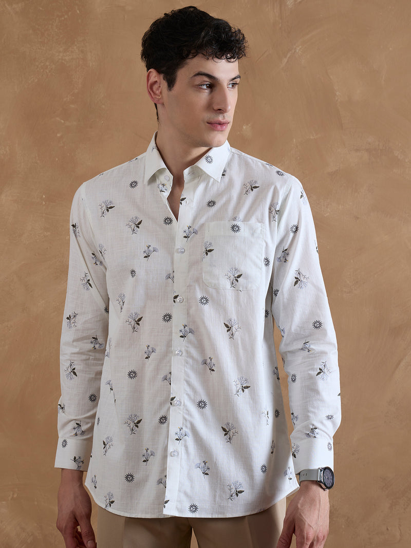 Off White: Full Sleeves Floral Printed Shirt