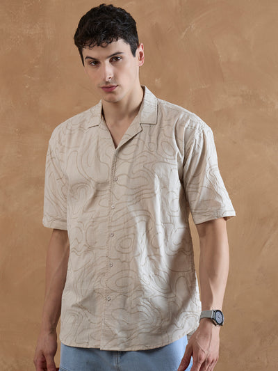 Beige: Half Sleeves Embroidered Shirt