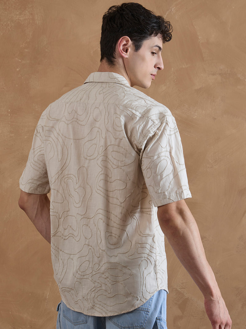 Beige: Half Sleeves Embroidered Shirt