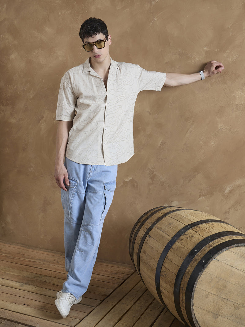 Beige: Half Sleeves Embroidered Shirt