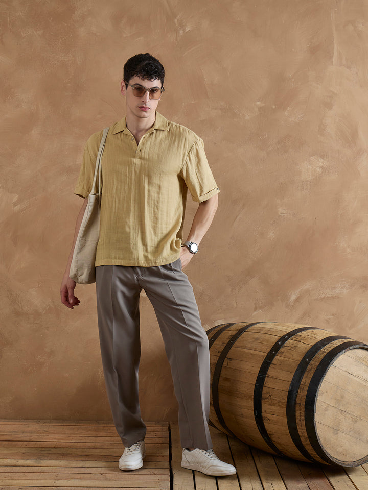 Beige: Double Gauge Kurta Shirt