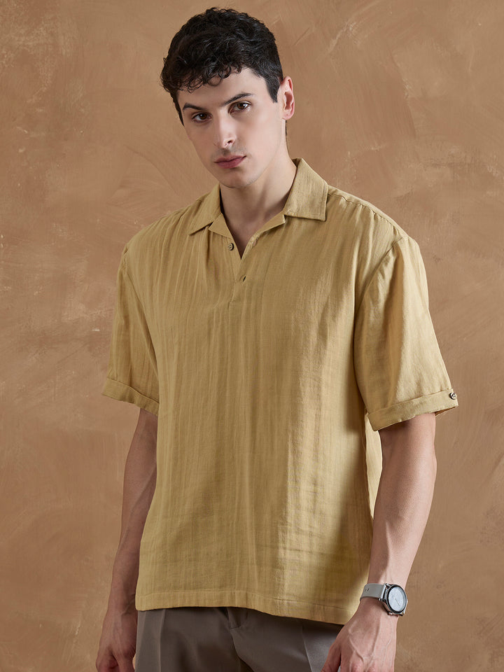 Beige: Double Gauge Kurta Shirt