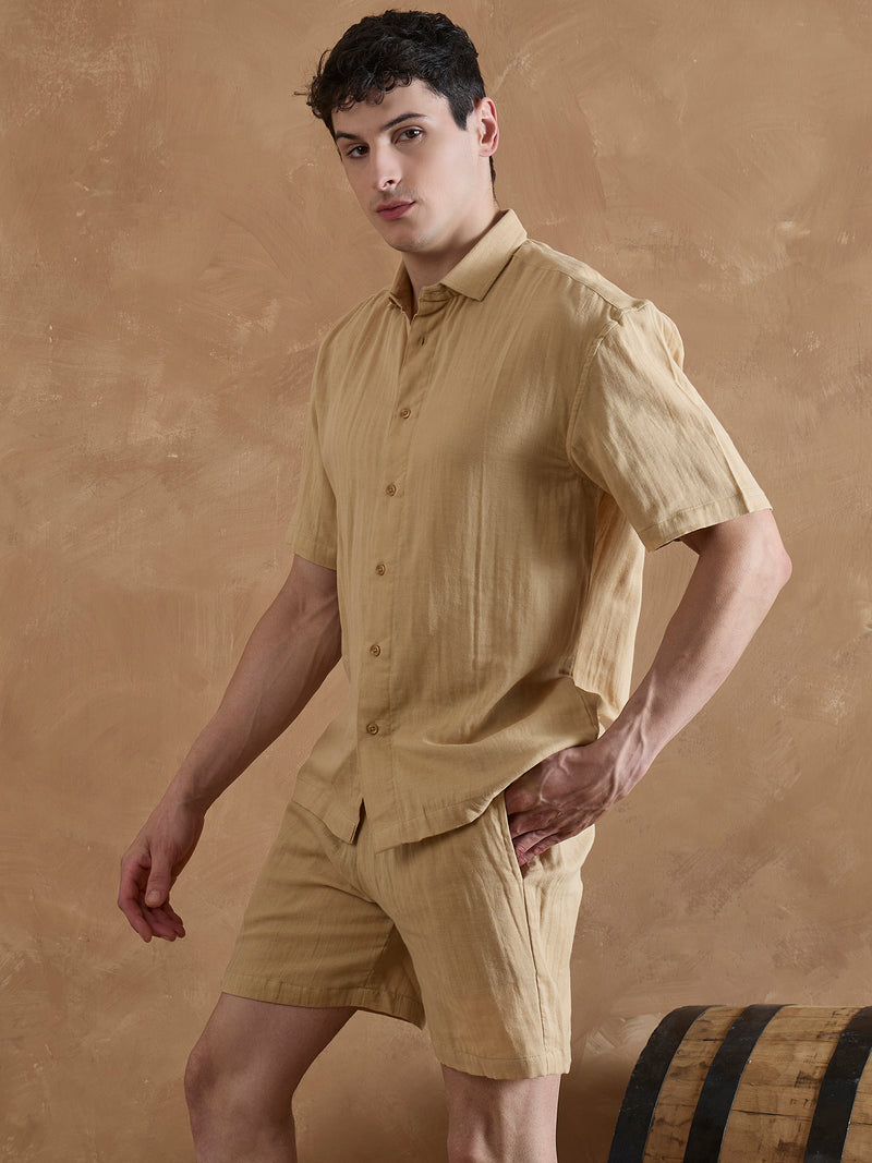 Beige: Double Gauge Muslin Coord Set