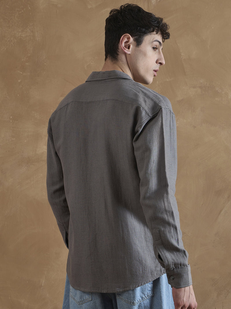 Grey: Full Sleeves Muslin Shirt