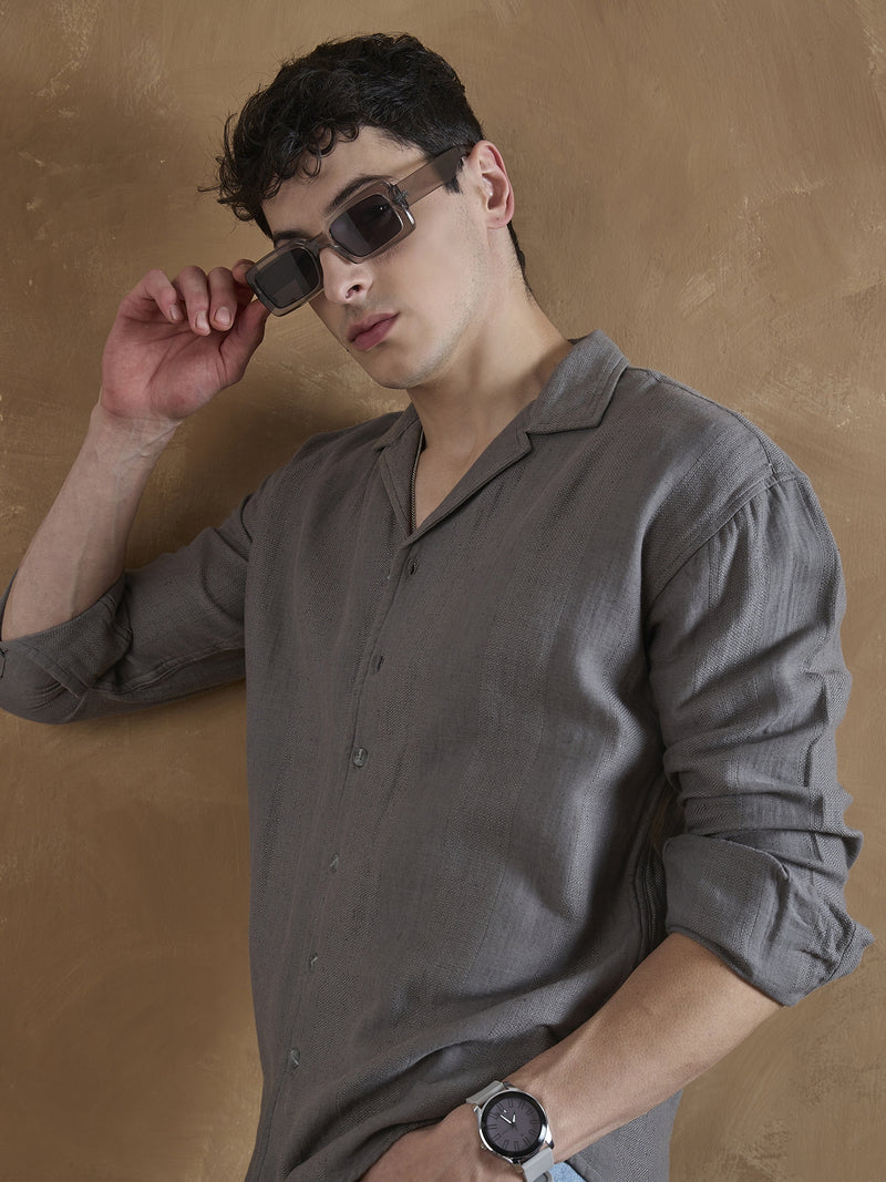 Grey: Full Sleeves Muslin Shirt
