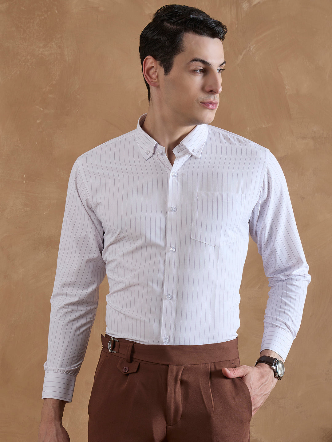 White & Purple: Pencil Stripe Shirt